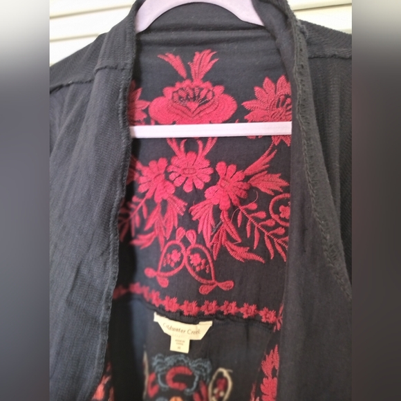 Coldwater Creek Open Front Embroidered Long Kimono Vest 100% Cotton XL Pockets - Picture 2 of 13